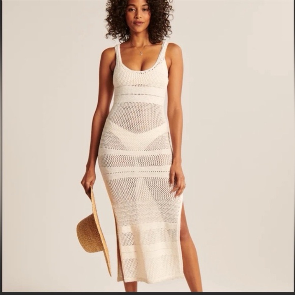 Abercrombie & Fitch Cream Crochet Swim Coverup Maxi Dress